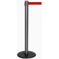 RS-GUIDESYSTEMS® Gurt-Absperrpfosten, Bodenteller aus Guss, Gurtbreite 50 mm, anthrazit, rot, 4,0 m von RS-GUIDESYSTEMS®