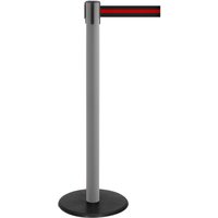 RS-GUIDESYSTEMS® Gurt-Absperrpfosten, Bodenteller aus Guss, Gurtbreite 50 mm, anthrazit, schwarz / rot horizontal gestreift, 2,3 m von RS-GUIDESYSTEMS®