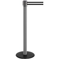 RS-GUIDESYSTEMS® Gurt-Absperrpfosten, Bodenteller aus Guss, Gurtbreite 50 mm, anthrazit, schwarz / weiß horizontal gestreift, 4,0 m von RS-GUIDESYSTEMS®
