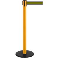 RS-GUIDESYSTEMS® Gurt-Absperrpfosten, Bodenteller aus Guss, Gurtbreite 50 mm, gelb, schwarz / gelb horizontal gestreift, 2,3 m von RS-GUIDESYSTEMS®