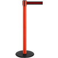 RS-GUIDESYSTEMS® Gurt-Absperrpfosten, Bodenteller aus Guss, Gurtbreite 50 mm, rot, schwarz / rot horizontal gestreift, 2,3 m von RS-GUIDESYSTEMS®