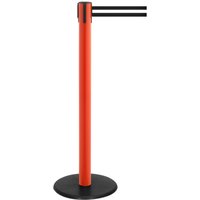 RS-GUIDESYSTEMS® Gurt-Absperrpfosten, Bodenteller aus Guss, Gurtbreite 50 mm, rot, schwarz / weiß horizontal gestreift, 2,3 m von RS-GUIDESYSTEMS®