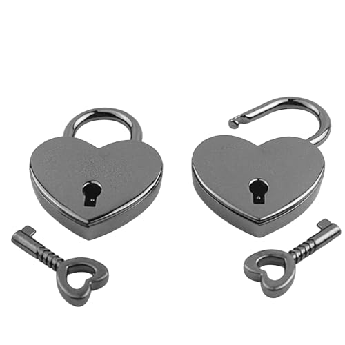 2 Stück Schloss Herz Vorhängeschloss, Mini Lock Vintage Vorhängeschlösser Schlüssel Vorhängeschlösser Herz Vorhängeschlösser mit Schlüsseln für Schmuck Aufbewahrungsboxe (Schwarz) von Durdiiy