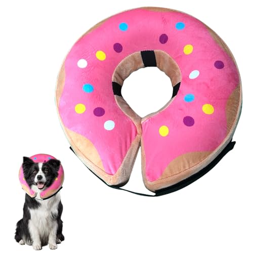 Durdiiy Aufblasbare Halskrause Hund & Halskrause Katze,Einstellbar Schutzkragen Hunde, Süße Donuts Hundekragen Leckschutz für Genesung nach Operationen oder Wunden, Verschiedene Größen (Pink, L) von Durdiiy