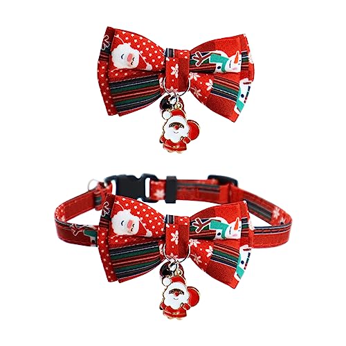Hundehalsband Weihnachten Hunde Halsband mit Hunde Fliege Abnehmbarer Hundehalsband,verstellbares Hundehalsband Weihnachts Katzenhalsband mit Sicherheitsverschluss für Katze und Kitten (rot) von Durdiiy