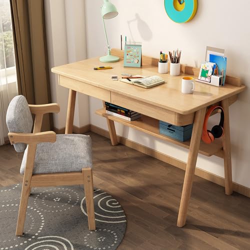 Durecoform Moderner Schreibtisch – Massivholzschreibtisch mit 2 Schubladen und Aufbewahrungsregal für Home Office, Arbeitszimmer, Arbeitsplatz, funktionaler Computertisch von Durecoform