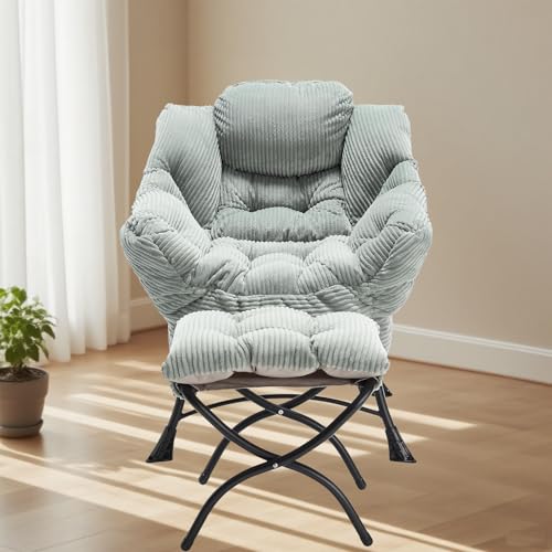 Durecoform Sessel mit Fußstütze, gepolstertes Sofa, Stuhl mit Tasche und Metallfuß, moderner ergonomischer Relaxsessel, PPCotton, für Wohnzimmer, Büro, Schlafzimmer, Grau (Hellgrün) von Durecoform