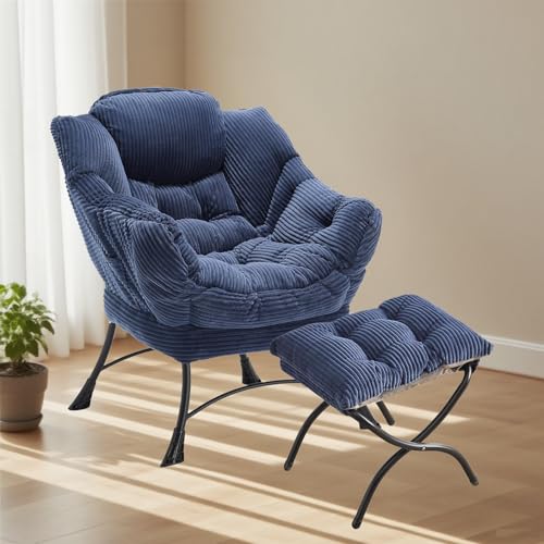 Durecoform Sessel mit Fußstütze, gepolstertes Sofa, Stuhl mit Tasche und Metallfuß, moderner ergonomischer Relaxsessel, PPCotton, für Wohnzimmer, Büro, Schlafzimmer, Grau (Marineblau) von Durecoform
