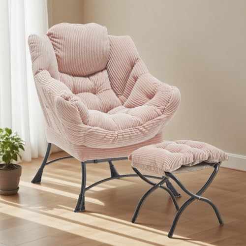 Durecoform Sessel mit Fußstütze, gepolstertes Sofa, Stuhl mit Tasche und Metallfuß, moderner ergonomischer Relaxsessel, PPCotton, für Wohnzimmer, Büro, Schlafzimmer, Grau (Rosa) von Durecoform