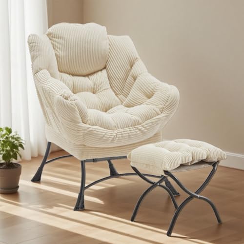Durecoform Sessel mit Fußstütze, gepolstertes Sofa, Stuhl mit Tasche und Metallfuß, moderner ergonomischer Relaxsessel, PPCotton, für Wohnzimmer, Büro, Schlafzimmer, Grau (Weiß) von Durecoform
