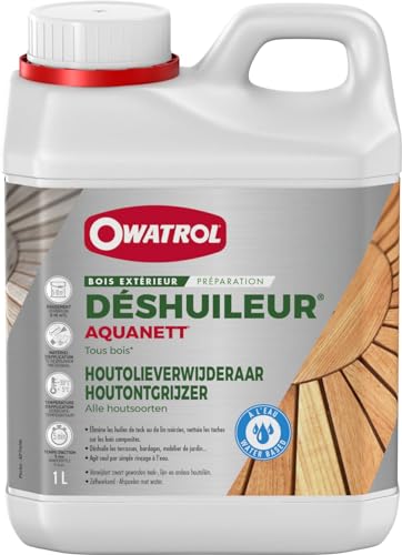 OWATROL – AQUANETT – 1 L – Gelförmiger Ölentferner und Entgrauer für Holz im Außenbereich Terrassen Gartenmöbel tropisches Holz – transparentes Reinigungsgel – entfernt Teaköl, natürliches Aussehen von OWATROL