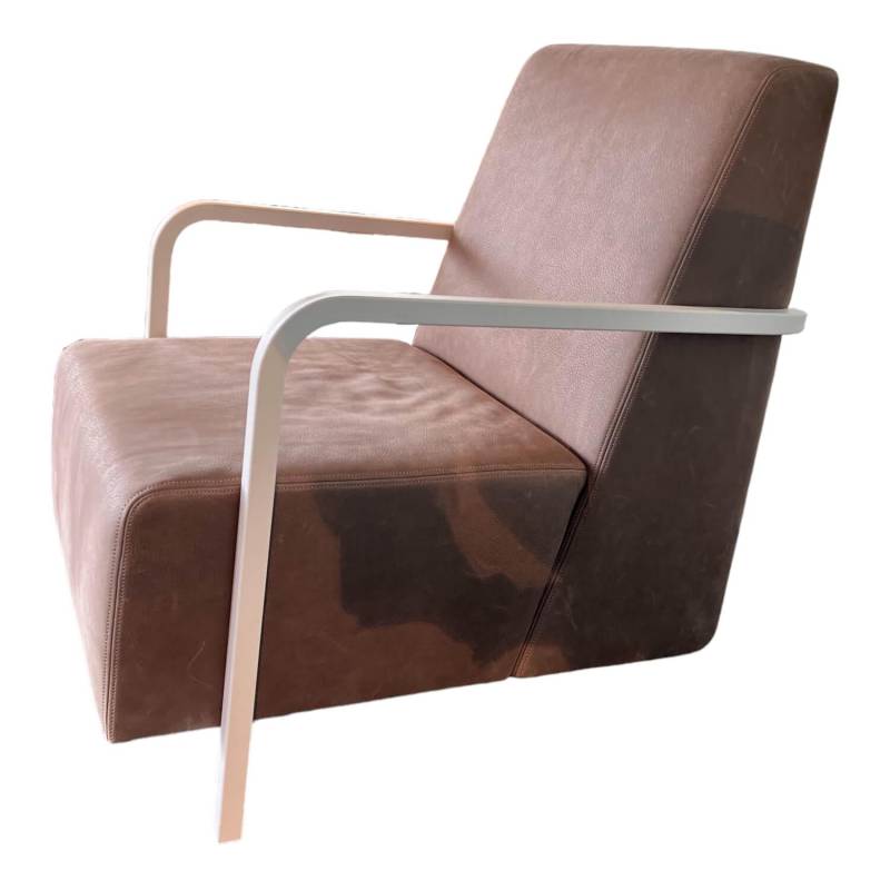 Sessel Bertus Leder Tundra 600 Choco Braun Metallgestell Weiß Lackiert von Durlet
