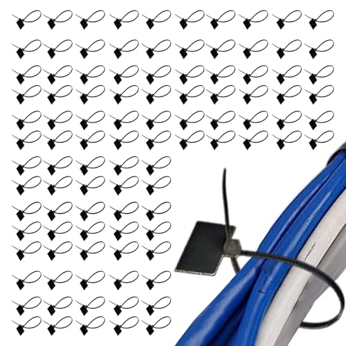 Befestigungsriemen – 100 Stück Kabelbinder aus Nylon – selbstsichernd mit Etiketten für Kabelmanagement zu Hause, Werkstatt im Freien von Duroecsain
