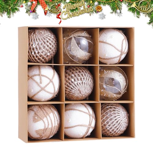 Christbaumkugel-Ornamente, Set mit Weihnachtskugeln, 9 Stück, goldfarbene Weihnachtsbaumkugeln, Innendekoration, leicht, 3,15 Zoll Christbaumkugel-Ornamente, Set mit Weihnachtskugeln, 9 Stück, goldfarbene Weihnachtsbaumkugeln, Innendekoration, leicht, 3,15 Zoll von Duroecsain