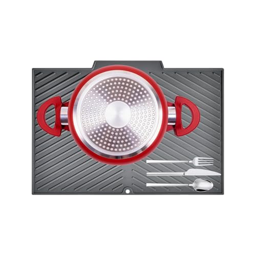 Duroecsain Abtropfmatte, rutschfeste Unterlage für Töpfe und Pfannen | Thermomatte aus Silikon, 38 x 25 cm, zum Abtropfen von Utensilien und von Duroecsain
