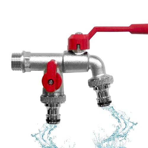 Duroecsain Außenwasserhahn, Wasserhahn für den Außenbereich, Wand-Wasserhahn aus Messing, Frostschutz, Gartenwasserhahn, rostfrei, Wasserhahn aus Messing mit Doppelausgang für Gartenschlauchanschluss von Duroecsain
