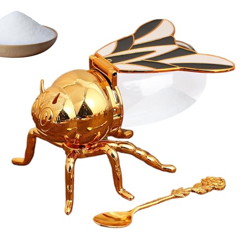 Duroecsain Bienenhonigglas, Honigtopf in Bienenform Deko | Niedliche Bienenhonigbehälter | Küchenthekenzubehör | Goldener Sirupspender | Standschale von Duroecsain