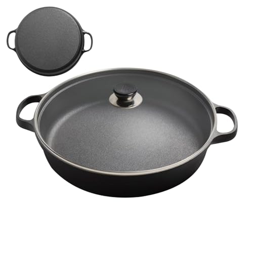 Duroecsain Eierpfanne – runde Pfanne aus Gusseisen für Induktion mit transparentem Deckel – Bratpfanne mit isoliertem Griff für Omeletts, Steak, Abendessen, Snacks, Frühstück von Duroecsain