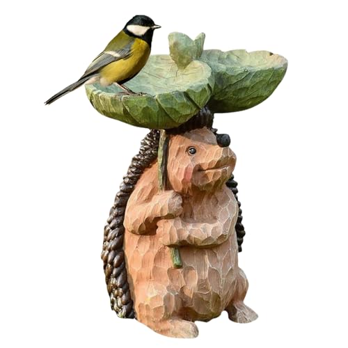 Duroecsain Garten-Igel-Statue mit Vogelfutterstatue, Nistkasten und Futterstation für Vögel in Igelform, dekorative Skulptur aus Kunstharz, für Garten, Rasen, Terrasse oder Außenbereich von Duroecsain