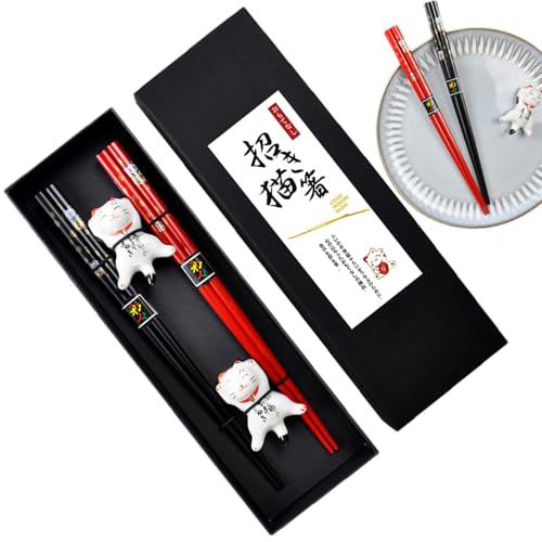 Duroecsain Katzenschalen, Fantasiestäbe, Mignee für Katze, Glückskatze, niedlich, 2 Paar japanische Essstäbchen, rutschfest, mit Hülle für Sushi, Küche Duroecsain Katzenschalen, Fantasiestäbe, Mignee für Katze, Glückskatze, niedlich, 2 Paar japanische Essstäbchen, rutschfest, mit Hülle für Sushi, Küche von Duroecsain