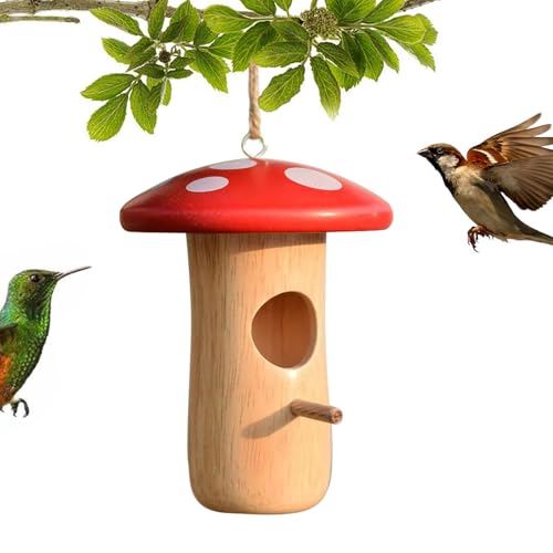 Duroecsain Kolibri-Nistkasten | Aufhängbares Meisenhaus Mit Halterung | Holz-Pilzhäuschen Als Tierunterschlupf Und Gartenhütte Für Draußen, Garten, Baum, Balkon, Terrasse Und Innenhof von Duroecsain