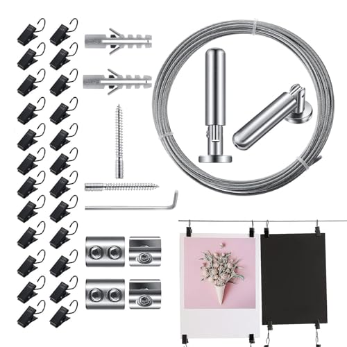 Duroecsain Metallstange für Vorhänge - Foto-Display mit Clips | Badezimmer-Organizer aus Edelstahl, Raumteilung, Duschinstallation und von Duroecsain