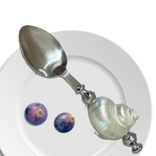 Duroecsain Muschellöffel, Muschellöffel, Abendessenlöffel mit Griff aus natürlicher Muschelschale | Retro Kaffeelöffel aus Edelstahl für Bar, Caviar, Ei, Service von Duroecsain
