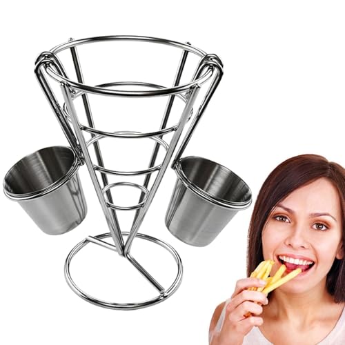 Duroecsain Pommeshalter in Kegelform, Pommeshalter, Pommeskorb, Pommeskorb mit 2 Saucentassen, Pommes-Becherhalter aus Edelstahl, Pommes Frites Halter für Auto, Hühnerständer Duroecsain Pommeshalter in Kegelform, Pommeshalter, Pommeskorb, Pommeskorb mit 2 Saucentassen, Pommes-Becherhalter aus Edelstahl, Pommes Frites Halter für Auto, Hühnerständer von Duroecsain
