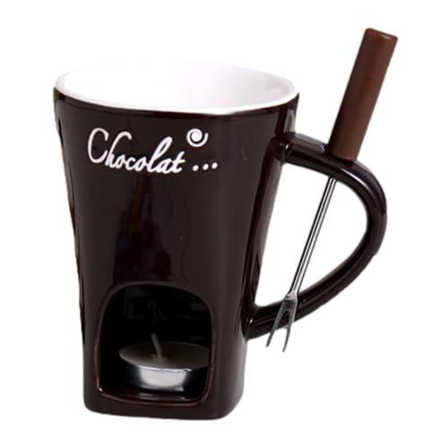 Duroecsain Schokoladenfonduetasse, persönliche Schokoladenfonduetasse, Keramik-Schokoladenfonduetasse 130 ml, vielseitiger Butterwärmer mit Fonduegabel, Fonduetasse von Duroecsain