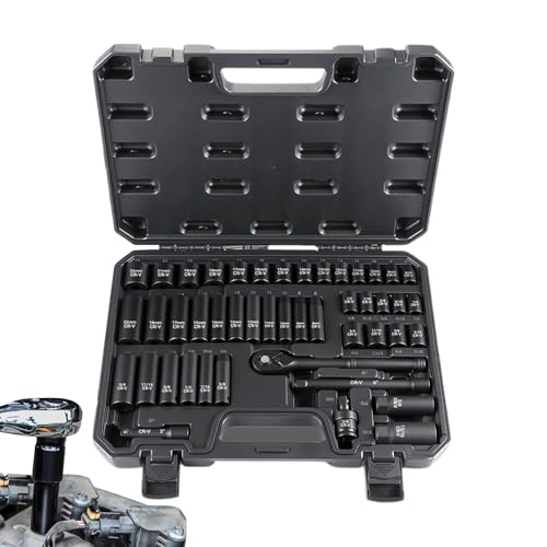 Duroecsain Steckschlüsselsatz 3/8 - Tiefer und Standardsatz mit 47 Teilen mit Ratsche | Würfelset mit metrischem Zubehör und Ratschenschlüssel mit 72 Zähnen für Heimwerker von Duroecsain