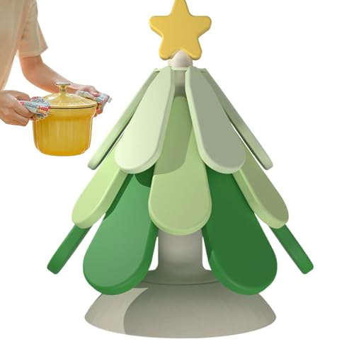 Duroecsain Teekannenmatte, faltbar, Untersetzer aus Silikon für Weihnachtsbaum, isolierendes Tischset aus Silikon für Weihnachtsbaum, Silikonkissen faltbar mit Saugnäpfen an der Unterseite für Bereich von Duroecsain