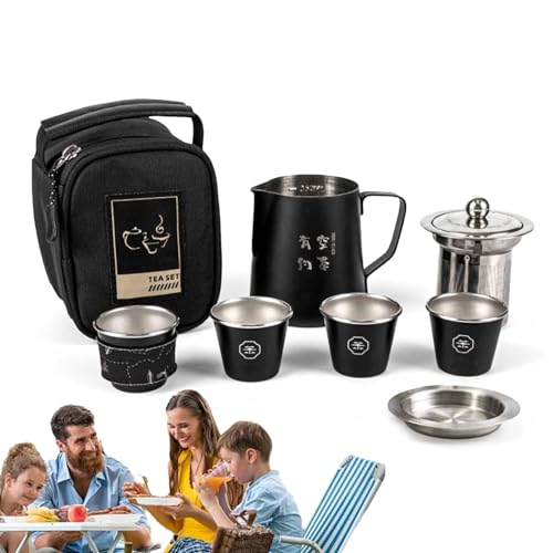 Duroecsain Tragbares Tee-Set und Tassen – elegantes hitzebeständiges Set mit 4 Teetassen, stapelbares Teezubehör, Teesieb im Lieferumfang enthalten, tragbares Tee-Set für den von Duroecsain