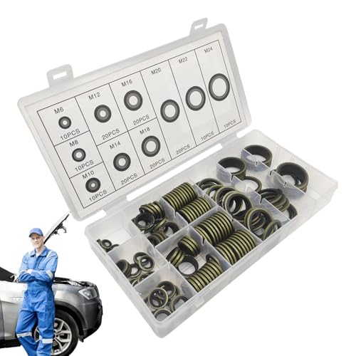 Duroecsain Waschmaschinen-Set durch geklebte Versiegelung, Sortiment mit verbundenen Dichtungen | 150 x Autodichtungs-Sortiment | Multifunktionales Quetschring-Set, Kerzenzubehör Duroecsain Waschmaschinen-Set durch geklebte Versiegelung, Sortiment mit verbundenen Dichtungen | 150 x Autodichtungs-Sortiment | Multifunktionales Quetschring-Set, Kerzenzubehör von Duroecsain