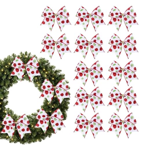 Große Weihnachtskranzschleife, Weihnachtsschleife für , 12 Stück, Weihnachtsschleife, 15,2 cm, rustikale Weihnachtsdekoration mit roten und grünen Glitzerpunkten, handgefertigt Große Weihnachtskranzschleife, Weihnachtsschleife für , 12 Stück, Weihnachtsschleife, 15,2 cm, rustikale Weihnachtsdekoration mit roten und grünen Glitzerpunkten, handgefertigt von Duroecsain