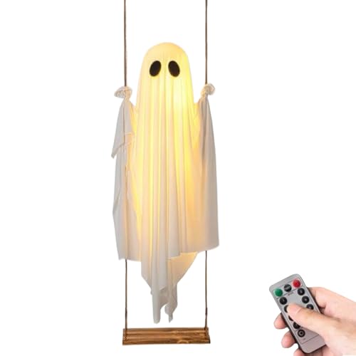 Halloween-Dekoration Geist | 152 cm gruseliger Geist auf Schaukel mit LED-Lichtern | Riesen-Halloween-Zubehör mit Fernbedienung für Innen und Außen, Garten, Allee, Baum Halloween-Dekoration Geist | 152 cm gruseliger Geist auf Schaukel mit LED-Lichtern | Riesen-Halloween-Zubehör mit Fernbedienung für Innen und Außen, Garten, Allee, Baum von Duroecsain