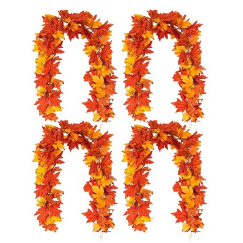 Herbstblättergirlande | Girlande aus Ahornblättern, 4 Stück, Herbstdekoration, Halloween-Dekoration, Haus, für Party, Hochzeit, Fenster, Treppe, Kamin von Duroecsain