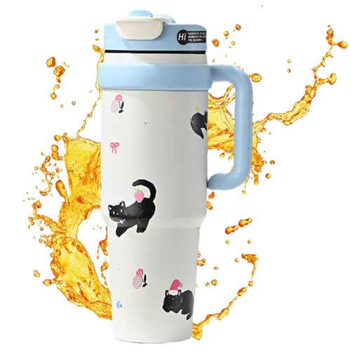 Isolierter Trinkbecher mit Griff und Strohhalm, Trinkbecher mit Strohhalm und Griff, isolierter wiederverwendbarer Reisebecher, 1000 ml Wasserbecher mit Strohhalm, Eiskaffeetasse Isolierter Trinkbecher mit Griff und Strohhalm, Trinkbecher mit Strohhalm und Griff, isolierter wiederverwendbarer Reisebecher, 1000 ml Wasserbecher mit Strohhalm, Eiskaffeetasse von Duroecsain