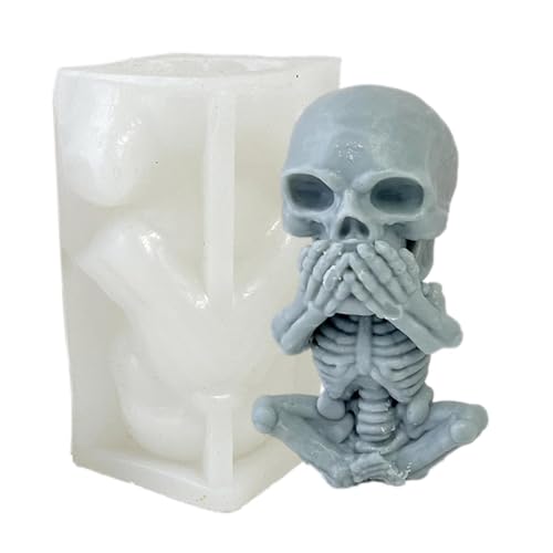 Schädel Silikonform, Schädel Form, Hören Sie Sehen Speak No Evil 3D Skull Status Making Tool, Festival Dekorationen Machen Sie Formen, DIY Kerzenform für Halloween von Duroecsain