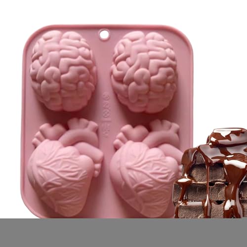 Silikonform für Schokolade, 4 Hohlräume, realistisches Gehirn, Herz, 3D, für Kerzen, Antihaft-Werkzeug für Wachs, Schokolade, Seife und Backwaren Silikonform für Schokolade, 4 Hohlräume, realistisches Gehirn, Herz, 3D, für Kerzen, Antihaft-Werkzeug für Wachs, Schokolade, Seife und Backwaren von Duroecsain