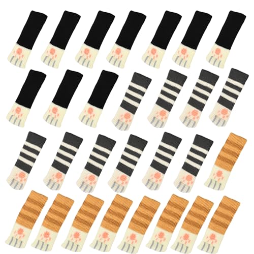 Duronge 24 Stück Stuhlsocken, Möbelsocken, rutschfeste Stuhl-Tischbeinsocken, Stuhl Socken Fußbodenschutz, Stuhlsocken Katzenpfote, Für Büro Und Zuhause, Gestreift Katzenpfote von Duronge