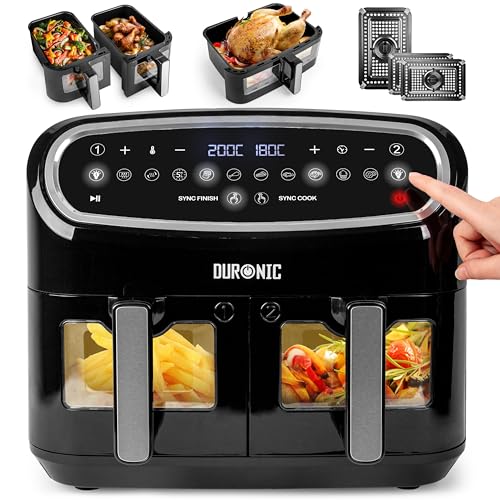 Duronic AF34 BK Heißluftfriteuse, XXL Heißluftfritteuse mit 2 Kammern für Pommes, Friteuse HLF 10L Volumen Airfryer, Air Fryer für Rezepte ohne Öl Duronic AF34 BK Heißluftfriteuse, XXL Heißluftfritteuse mit 2 Kammern für Pommes, Friteuse HLF 10L Volumen Airfryer, Air Fryer für Rezepte ohne Öl von Duronic