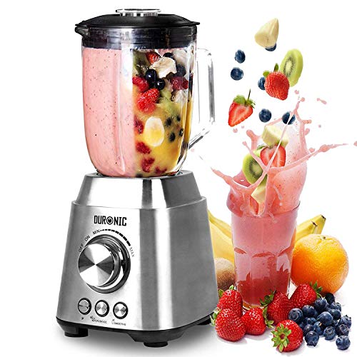 Duronic BL102 Standmixer | 1,5 L Glaskrug | Elektrischer Mixer 1000 W | Entsafter mit Edelstahlklingen | Smoothie Maker | Crush Ice Funktion | Protein Fitness | Babynahrung Blender Hochleitungsmixer von Duronic