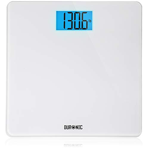Duronic BS403 Personenwaage, Digitale Waage bis 180 kg, Glas Körperwaage hintergrundbeleuchtet, Hochpräzisions-Sensoren mit Step-On Technik, Flache Gewichtswaage 30 x 30 cm, Ultraflaches Design von Duronic