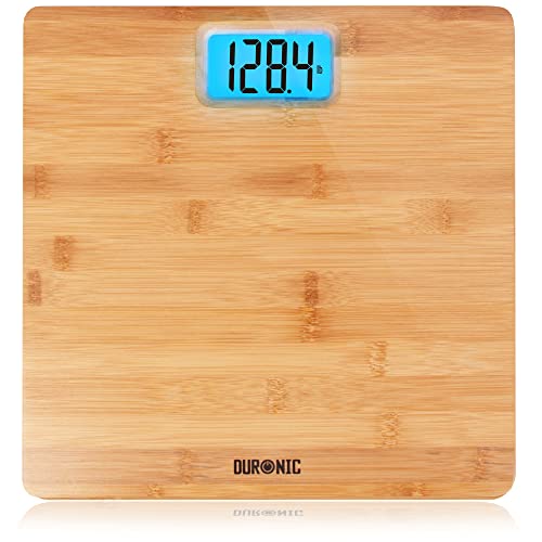 Duronic BS504 Personenwaage aus Bambus Holz, Digitale Waage bis 180 kg, AAA Batterien, Hochpräzisions-Sensoren Step-On Technik, Hintergrundbeleuchtete Gewichtswaage 30 x 30 cm, Badezimmerwaage von Duronic