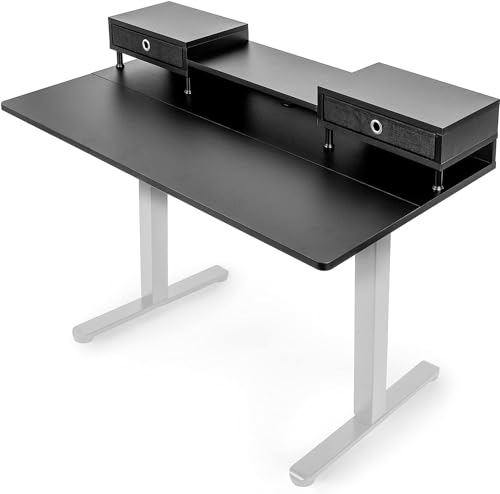 Duronic DD1 BK Schreibtisch | Schreibtischplatte mit Schubladen | Tischplatte 120 x 60 x 1,9 cm | Schreibtisch mit Monitorerhöhung | Ideal für höhenverstellbare Workstation | Sitz-Steh-Schreibtisch von Duronic