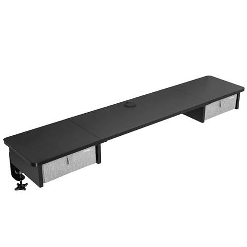 Duronic DD2 BK Schreibtischaufsatz für 2 Monitore, Schreibtisch Erweiterung mit Schubladen, 120 x 25 x 11,5 cm, Monitorerhöhung mit Tischklemmen, Gaming Home Office Monitorständer, Extra Breit von Duronic