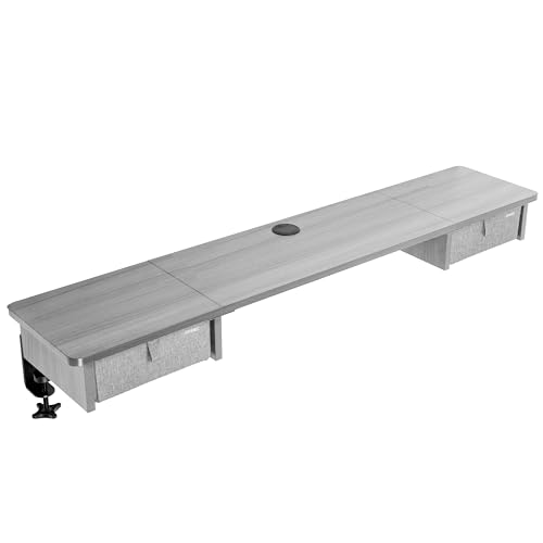 Duronic DD2 GY Schreibtischaufsatz für 2 Monitore, Schreibtisch Erweiterung mit Schubladen, 120 x 25 x 11,5 cm, Monitorerhöhung mit Tischklemmen, Gaming Home Office Monitorständer, Extra Breit von Duronic