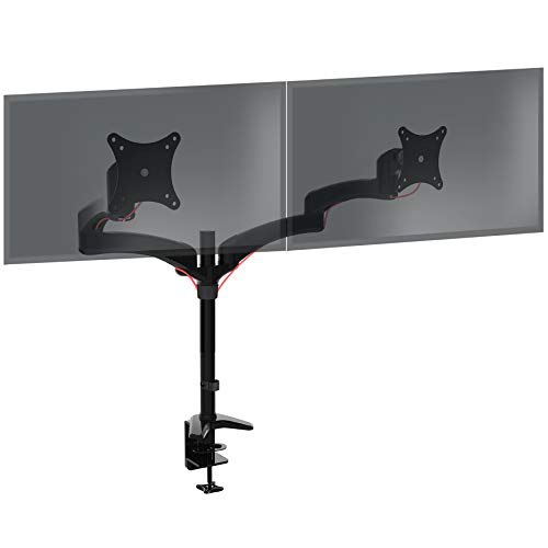 Duronic DM452 Monitorarm | Monitor Halterung 2 Bildschirme bis 27" Zoll | LCD LED Display Ständer bis 8 kg | Höhenverstellbar | Neigbar -90° bis +45° | Drehbar 360° | Monitorhalterung 2fach VESA Arm von Duronic