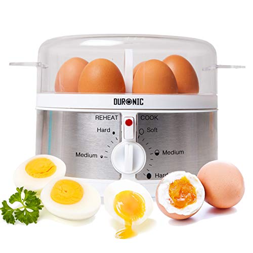 Duronic EB35 WE Eierkocher | Bis zu 7 gekochte Eier | Härtegradeinstellung weich mittel hart | Ei Weiterkochfunktion | Inklusive Messbecher und Eierstecher | Für ein perfektes Frühstücksei | 350 Watt von Duronic