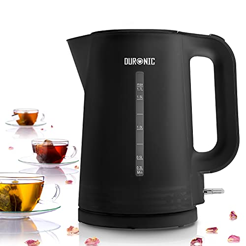 Duronic EK17 BK Wasserkocher - 1,7l Fassungsvermögen - 2200 Watt - Schnellkochend - Basis mit kabellosem Wasserkocher - Automatische Abschaltung - Zeitgemäßes Design - Schwarz von Duronic